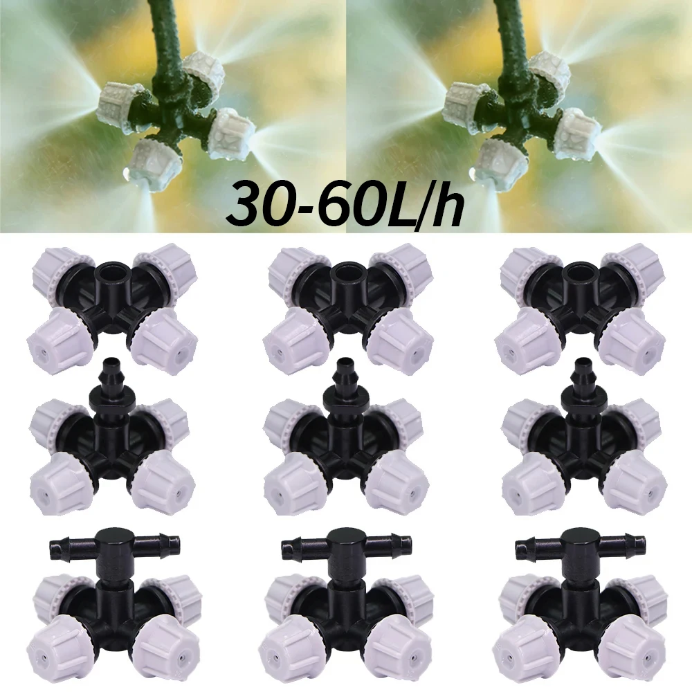 

Garden 5PCS 30-60L/h Cross Misting Sprinklers 4 Outlet Spray Cooling System for Outdoor Garden Plants Atomizing Nozzle Lrrigatio