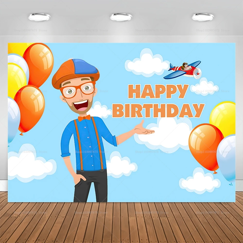 Blippi Birthday Party Backdrop Decoration Children\'s Birthday Cake Table Decor Banner Baby Shower Photo Booth Background Props