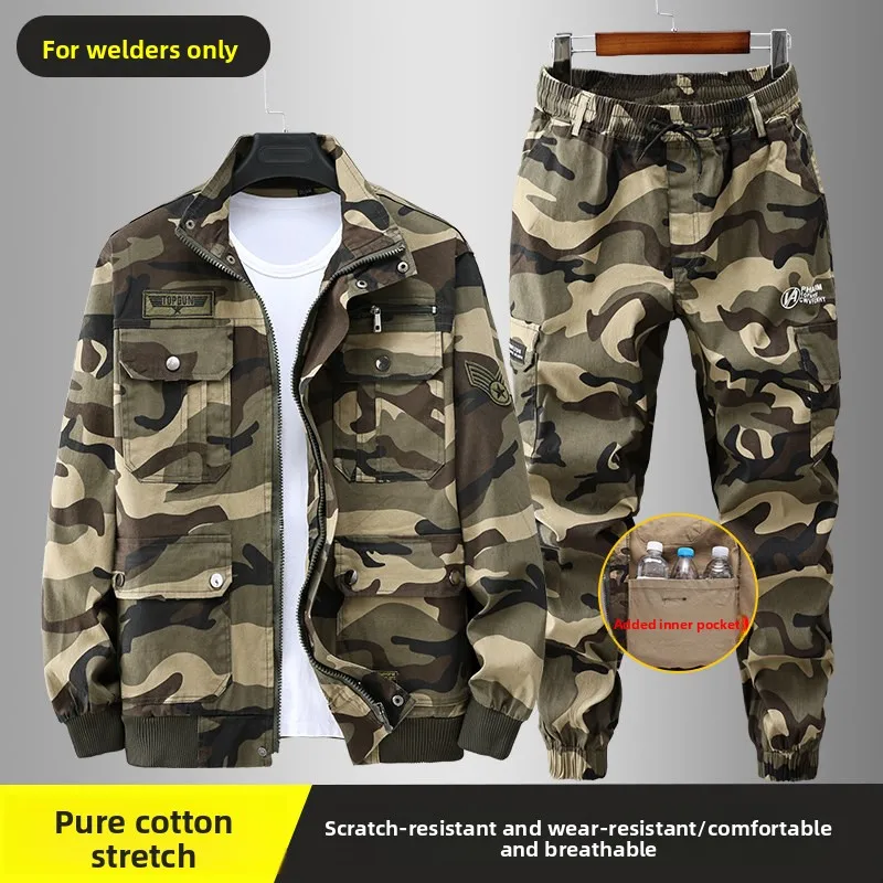 

Thickened Wear-resistant Elastic Pure Cotton Anti-Scald Workwear Set Outdoor Work Uniform Long Sleeve Labor Protection Suit
