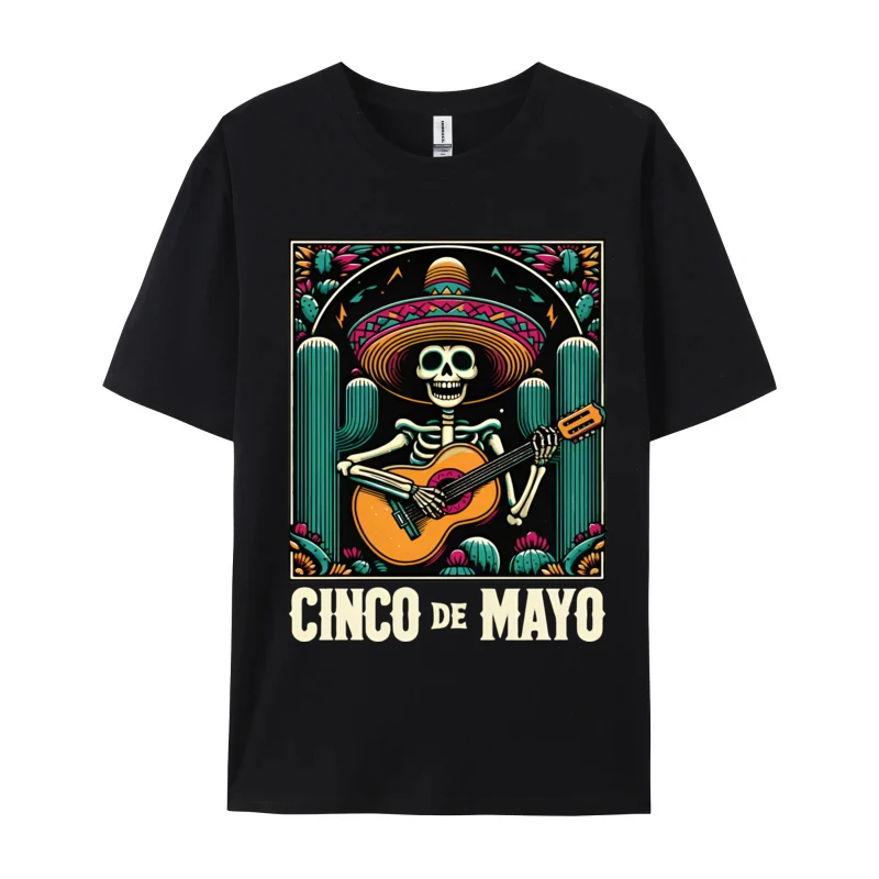 Cinco DeMayo Skeleton Skull Sombrero T-Shirt Cotton Tops Tees for Men T Shirts Mexican Fiesta acation Tees Tops