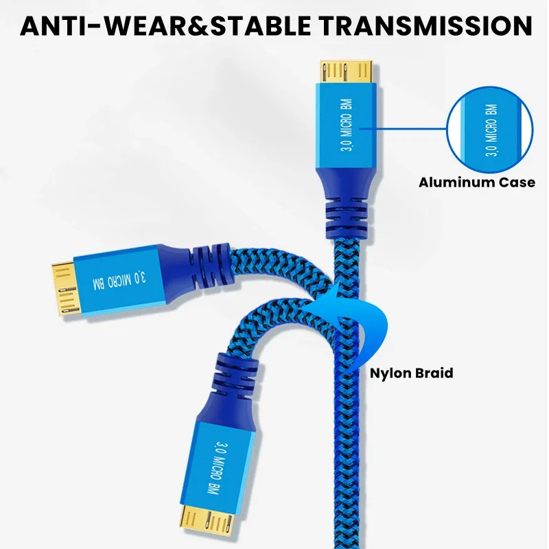 Right Angle Micro USB 3.0 Data Cable USB-A to Micro B Braid Cord Compatible with Samsung Galaxy S5 Note3 Phone Camera Hard Drive