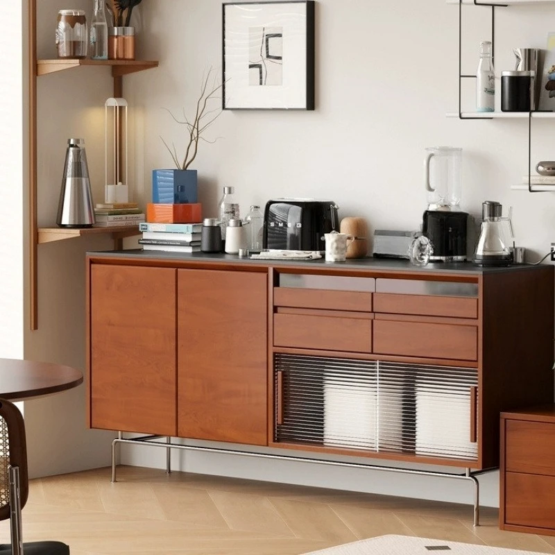 

dining side cabinet, rock slab solid wood strip locker, premium storage cabinet, Internet celebrity tea cabinet desktop.