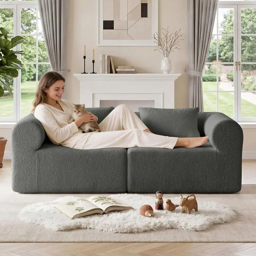 2 Seater Cloud Sofa, 75.58 Small Couch for Living Room, Bedroom or Office, Comfy with Pillows, No Assembly Required, Gray