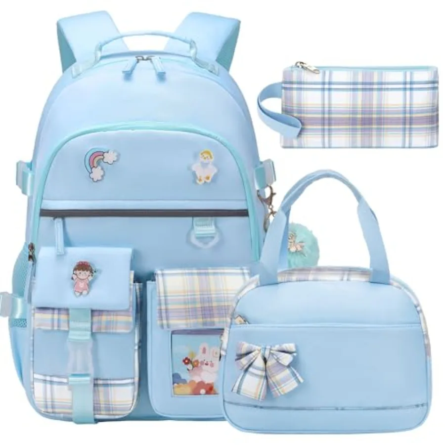 

Backpack for Girls 15.6 Inch Laptop School Bag Elementary College 3pcs Backpacks Lunch box Pencil Case Set Bookbags for Girls T