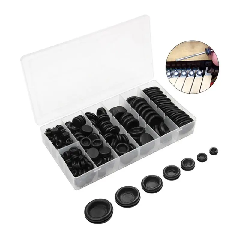A36T-340Pcs 7 Sizes Rubber Grommet Assortment Kit, Firewall Hole Plug Set Electrical Wire Gasket Solid Hole Plugs Set