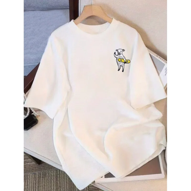 Women's Short SleeveTShirt - Funny cartoon dog and honey jar print, loose-fitting, round-neck casual top，Breathable, all-season,