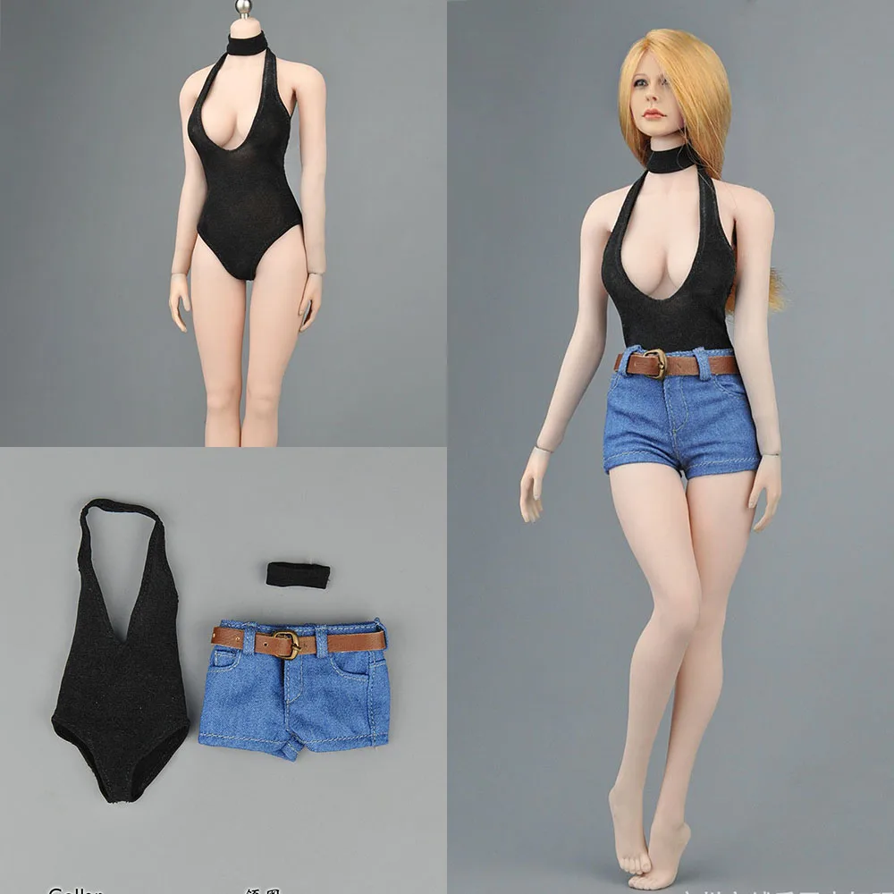 

ZY5026 1/6 Sexy Black Low-cut Bodysuit Denim Shorts Clothes Set for 12inch Female Action Figure Body Doll Accessories