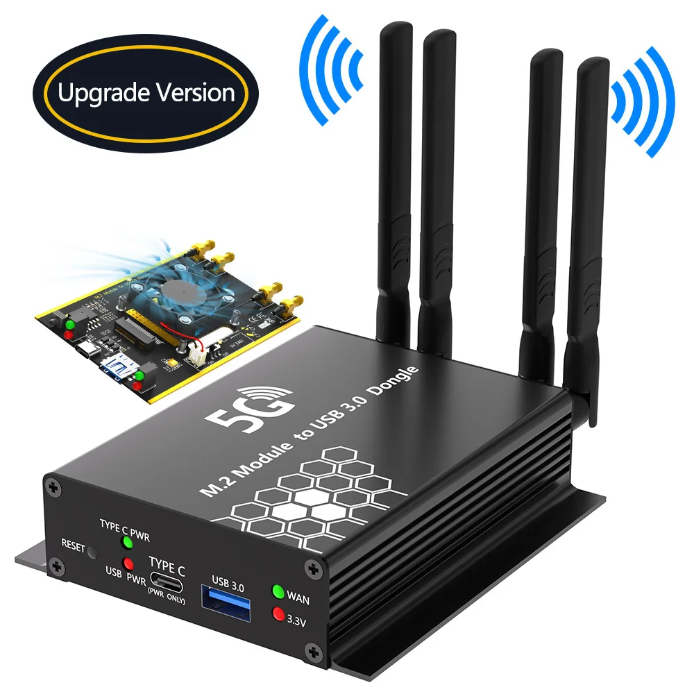 

NGFF(M.2) 4/5G Module to USB 3.0 Dongle Adapter with auxiliary power and Cooler Fan Supports the following brand M.2 5G Modules