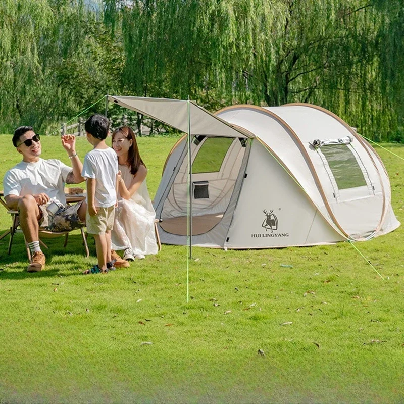 Hui Lingyang Thicken Silver Coated Portable Folding Outdoor Camping Tent Quick Opening Fully Automatic Rain and Sun Protection