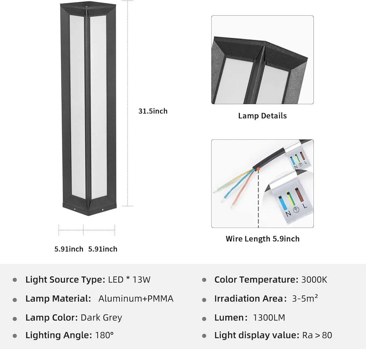 32 ''luzes de caminho ao ar livre ip54 à prova dip54 água luxo alumínio led poste iluminação 13w 120v alta tensão entrada luz lâmpada chão