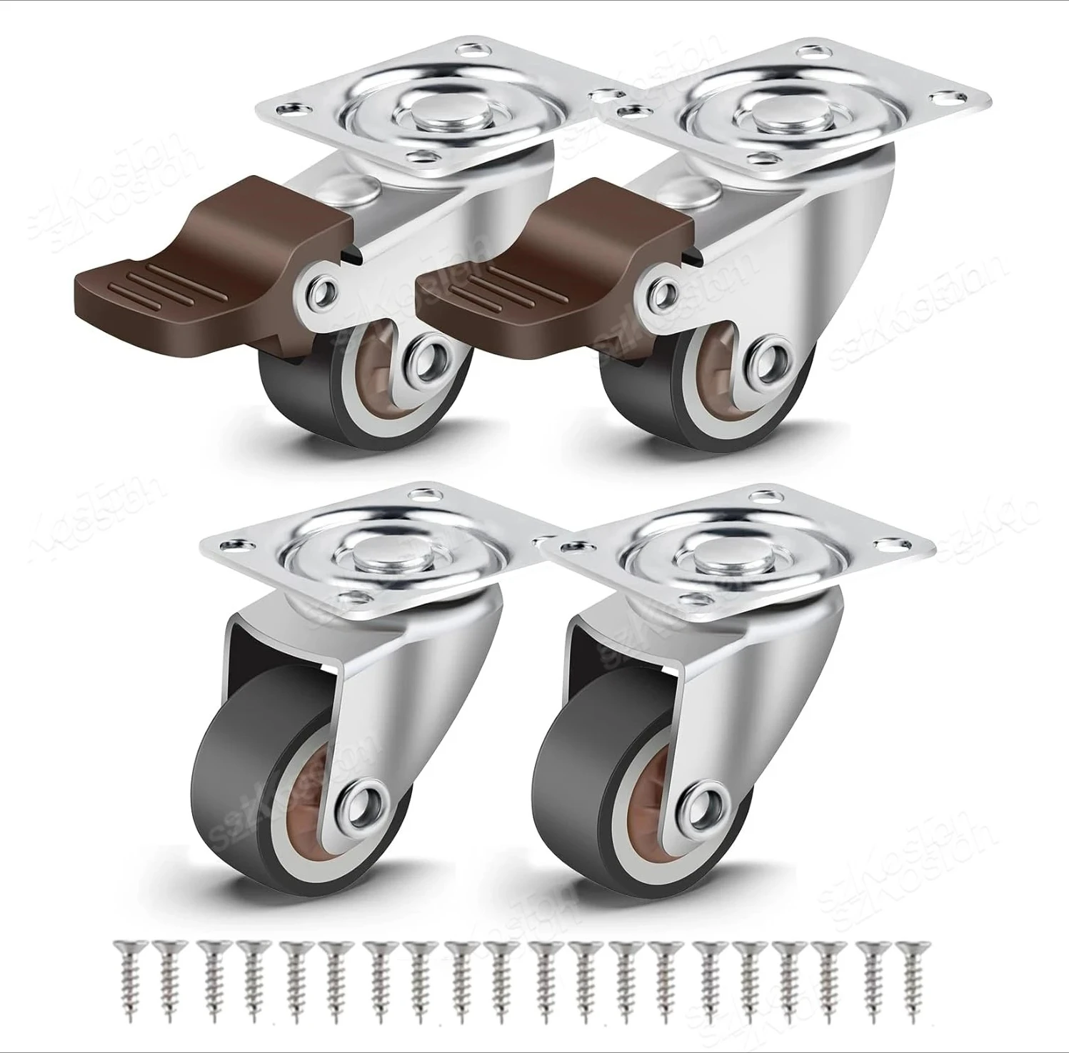 Set of 4 Casters Rubber 1-2 inch Caster Wheels for Heavy Duty Furniture Cabinets Mini Castors No Noise Smooth Swivel Wheel