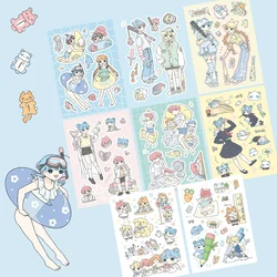 Korean Girl Stickers Cute Cartoon Girl Character Stickers