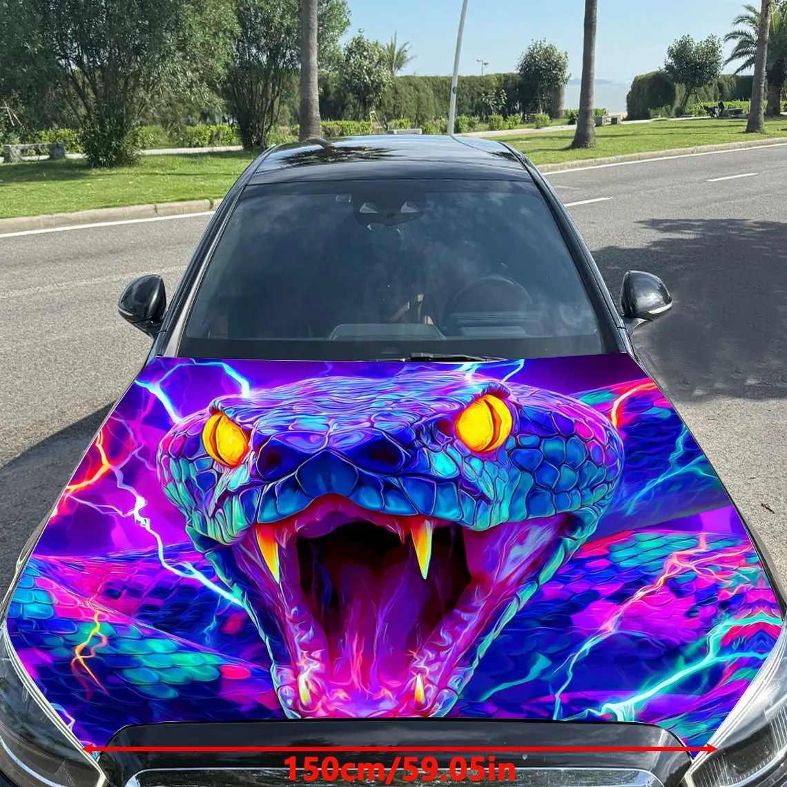 Neon Electric - Light Style Venomous Snake Car Vinyl Wrap, PVC Material Waterproof Car Hood Sticker, Self-Adhesive Scratch-Resis