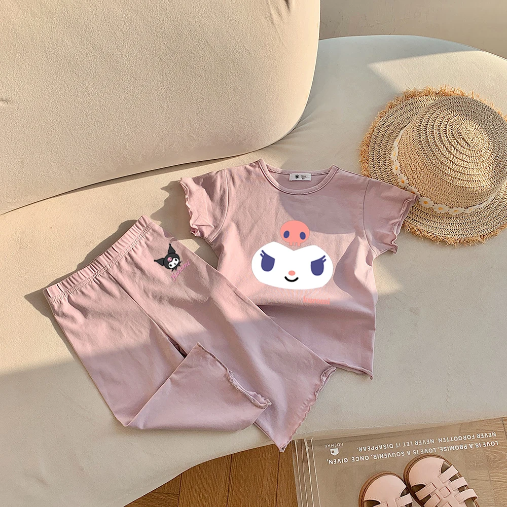 

New Sanrio Hello Kitty Kuromi Children Pajamas Set Cute My Melody Cartoon Soft Breathable Short Sleeves Pants Home Pajamas Set