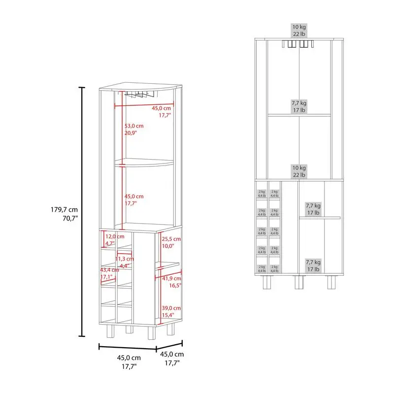 خزانة بار زاوية، باب واحد، 2 رفوف، 10 رفوف نبيذ، 2 رفوف تخزين داخلية، وحدة تخزين نبيذ أنيقة وعرض لـ