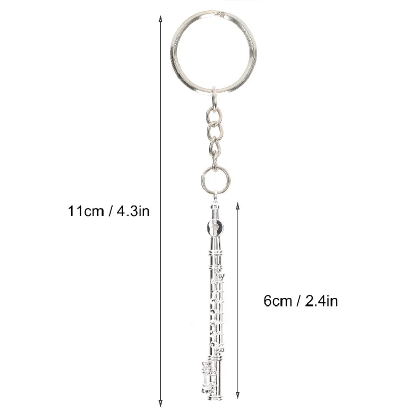 Musical Instrument Jewelry - フルートキーホルダー メタルキーリング ギフト装飾 楽器飾り シルバー
