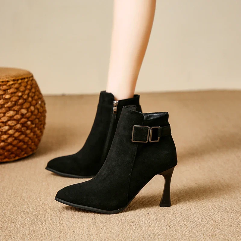

High Quality Boots Women Sexy Pointed Toe Solid High Heels Zipper Fashion Modern Shoes for Women Plus Size Casual Heeled Shoes