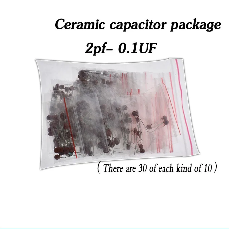 300pcs/lot Ceramic capacitor set pack 2PF-0.1UF 30 values*10pcs Electronic Components Package capacitor Assorted Kit samples Diy