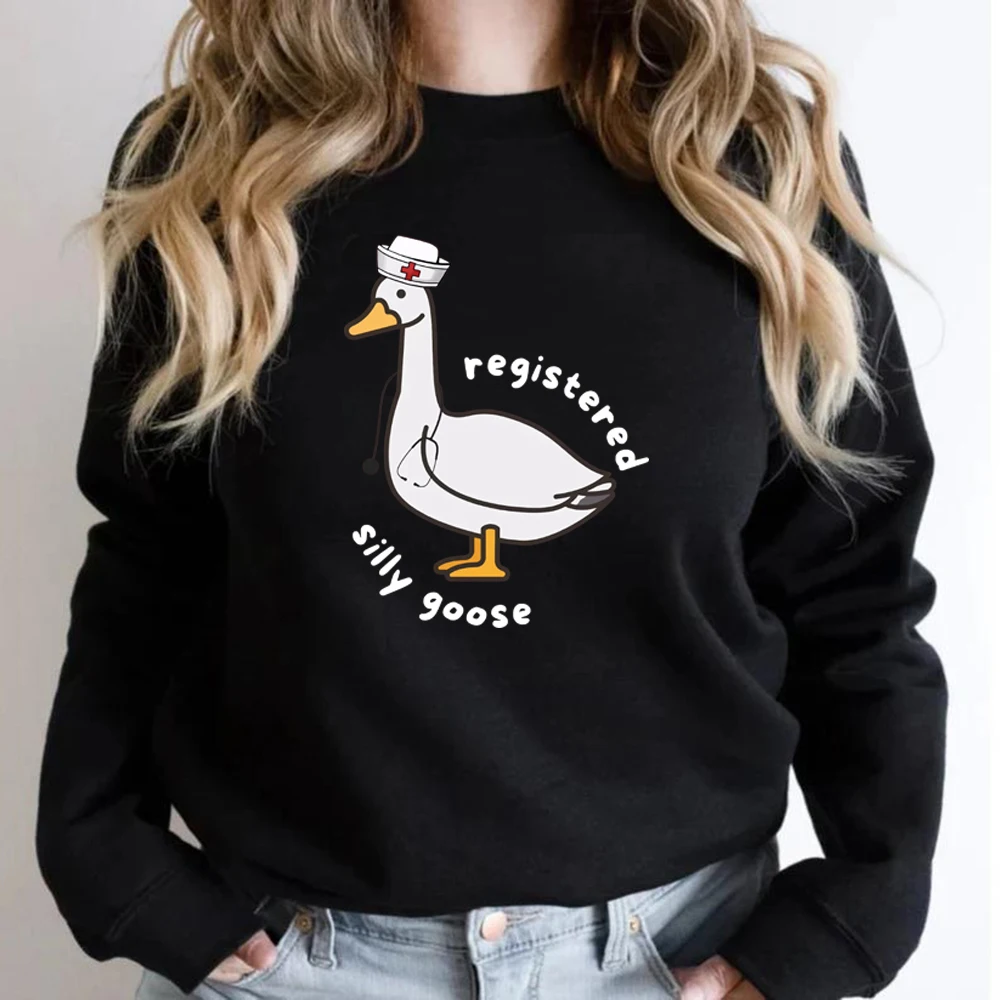 Registered Silly Goose Sweatshirt Funny Goose Hoodie Women's Long Sleeve Crewneck Sweatshirts Graphic Hoodies Nurse Day Gift