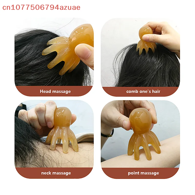 2Pcs Resin Octopus Comb Head Massager Meridian Scraping Scalp Massage Acupuncture Spa Body Home Health Therapy ToolUniversal Box