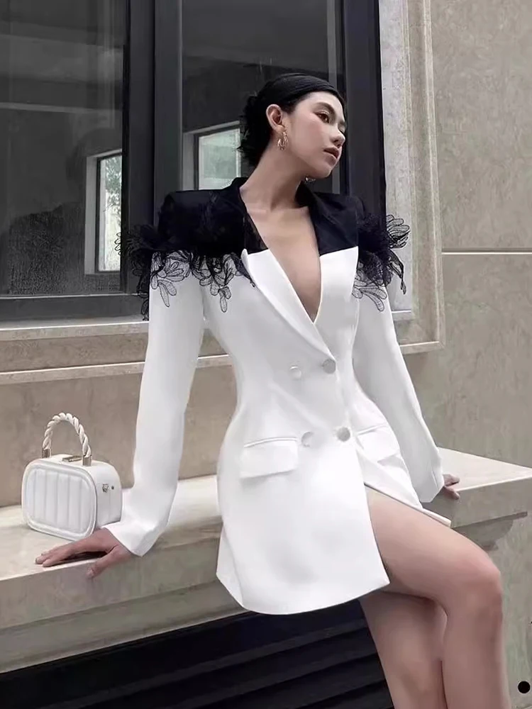 [oein]Light Luxury White Suit Jacket For Women, 2024 New High-end Style, Heavy Industry Flower Splicing Unique Small Suit