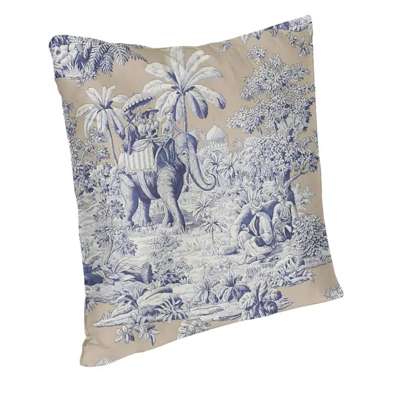 Navy Blue Toile De Jouy Elephant Motif Cushion Covers Sofa Home Decorative French Art Square Throw Pillow Case 40x40