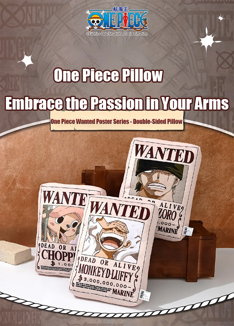 1 Stück Offizielles One Piece Wanted Poster Kissen, Doppelseitiges Anime-Dekokissen für Zuhause, Sofa, Büro, Schlafzimmer, Sammlerstück, Geschenk. – Detail 1