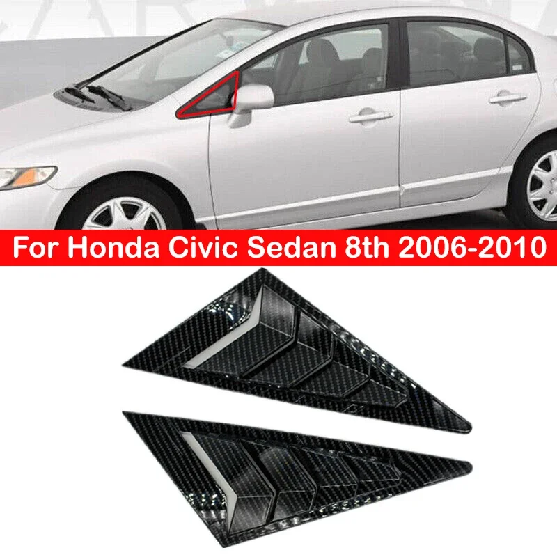 

For Honda Civic Sedan 8th 2006-2010 Car Front Triangle Window Louver Side Shutter Blind Shades Cover Trim Sticker Vent Carbon