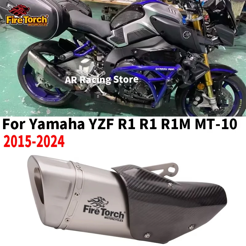 

For Yamaha R1 YZF R1 R1M MT10 2015 - 2024 Motorcycle Exhaust Escape Muffler With Middle Link Pipe Carbon Fiber Heat Shield