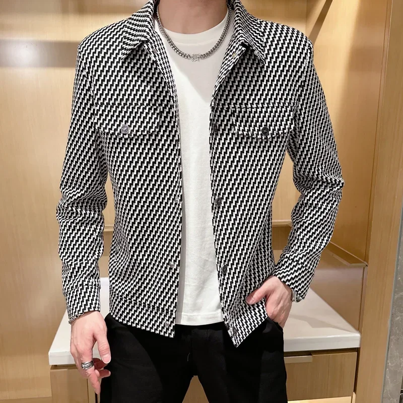 Autumn Classic Plaid Jackets Men Fashion Long Sleeve Casual Business Outwear Coats Social Streetwear Bomber Jacket Men Clothing