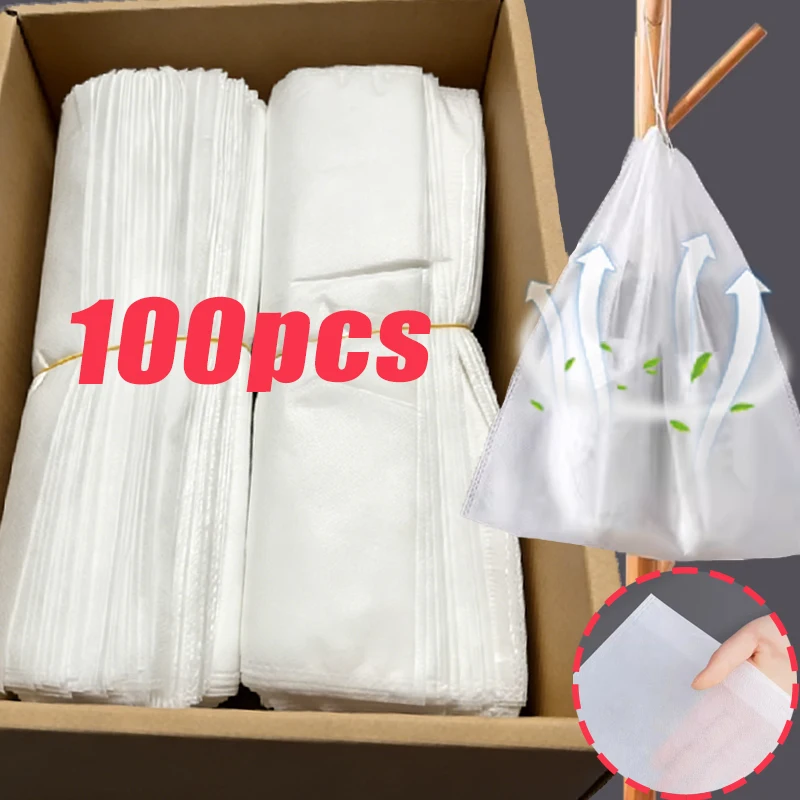 1-100pcs Shoe Storage Bag White Shoes Sunscreen Yellow Dust Bag Drawstring Semi Transparent Non-woven Shoe Cover