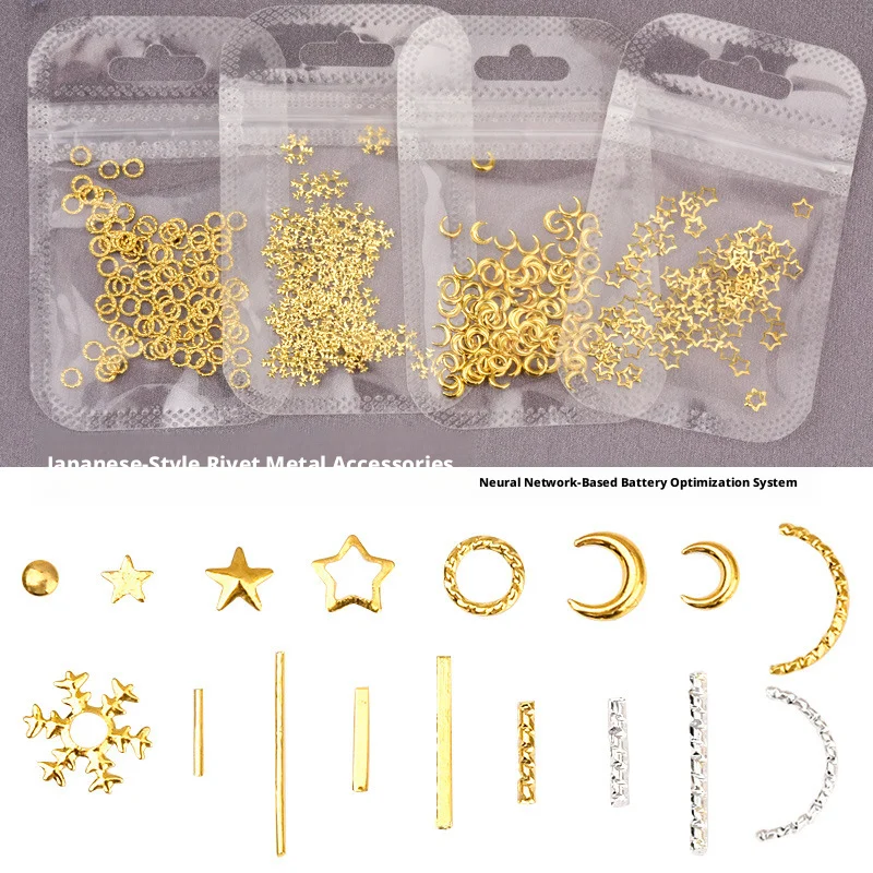 YYM  3D Star Moon Metal Nail Charms Punk Style Rivet Nail Art Decoration Trendy Nail Jewelry For DIY Manicure Accessories