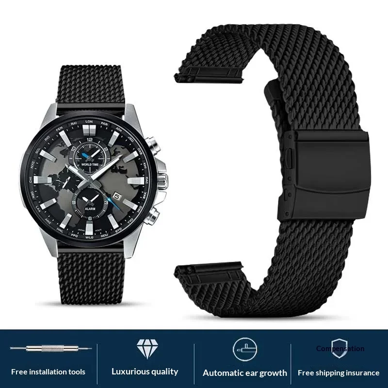 Correa de reloj milanesa de acero inoxidable para Casio EFR-303/EFV-540/MTP-1375, correas de repuesto para pulsera Breitling Seiko Omega 22