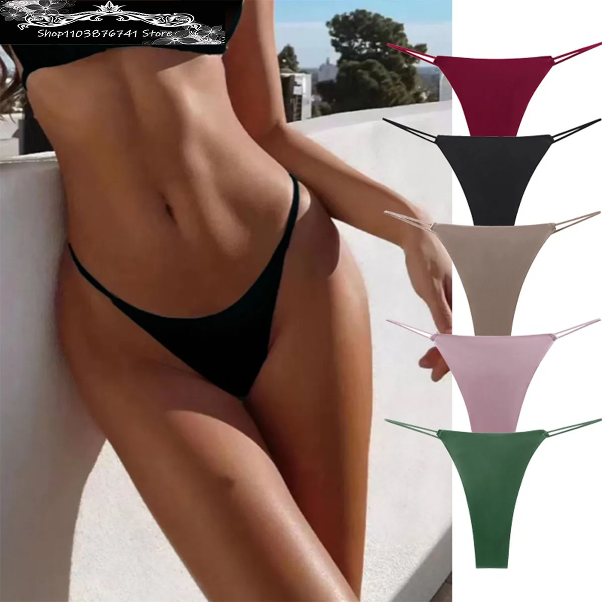 

3pcs Ice Silk Ribbon Thong Low Waist Bikini Panties Sexy Seamless Thong Breathable Plain Underwear