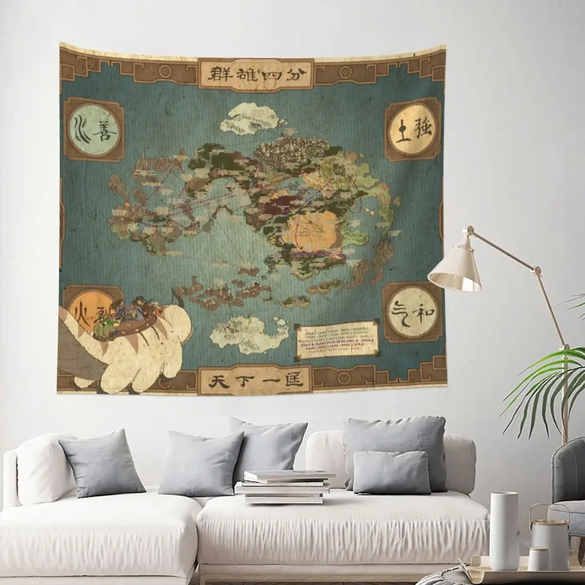 Avatar The Last Airbender Map Tapestry Colorful Wall Hanging Appa Decoration for Bedroom Beach Mat Witchcraft Wall Tapestry