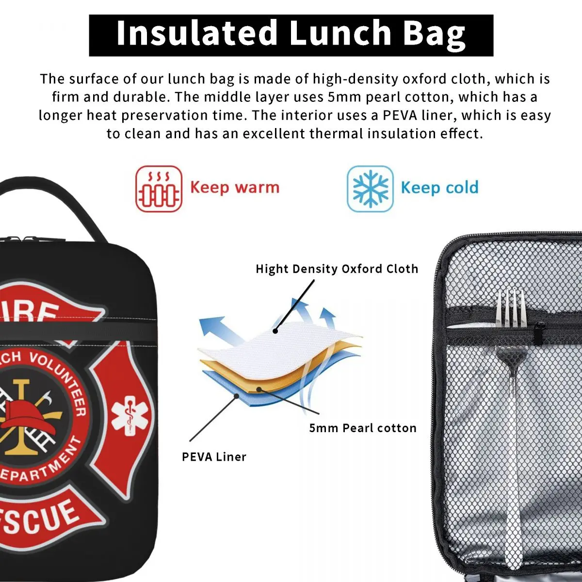 Fire Rescue Firefighter Insulated Lunch Bags for School Office Waterproof Cooler Thermal Bento Box Women Children