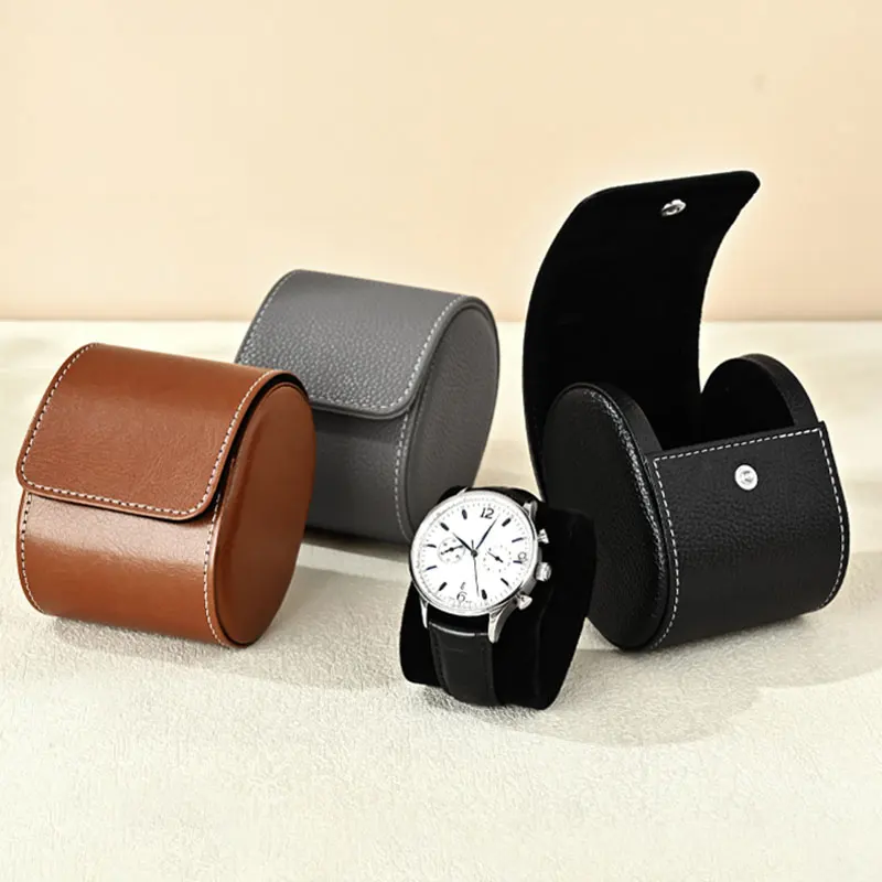 WoodTen Leather Watch Bag Storage Travel Single Watch Case Luxury Wrist Watch Storage Bag Jewelry Organizer Men Watch Box Gift