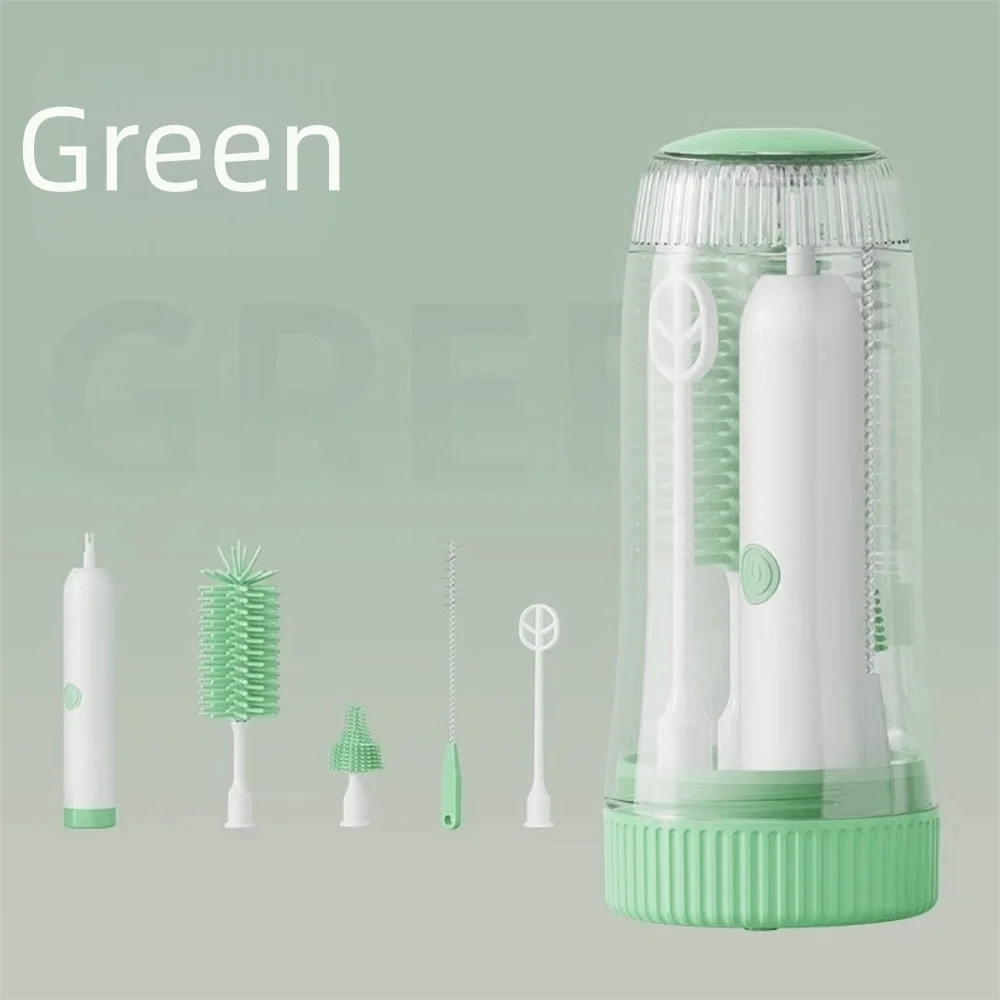 6-In-1 Electric Bottle Cleaning Brush Set Silicone UV Sterilization Baby Bottle Brush Dustproof Portable for 1500mAh