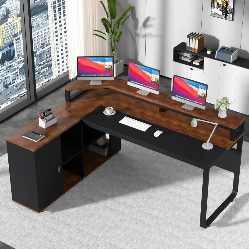 

L Shaped Desk 68 inch Home Office Desk with Storage Premium Wood Desk Multiple Monitors for Company Employees and Remote Workers