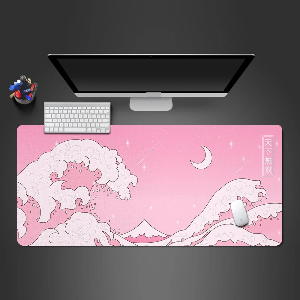 

Japanese Kanagawa Waves Mouse Pad Pink Mouse Carpet Pc Gamer Accessories Mousepad 900x400 Gamer Pc Table Deskmat Bureau Gaming