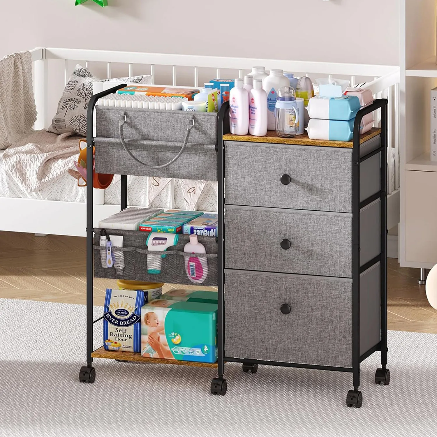 Baby diaper removable storage rack four layers with baffle drawers baby room diaper storage cart