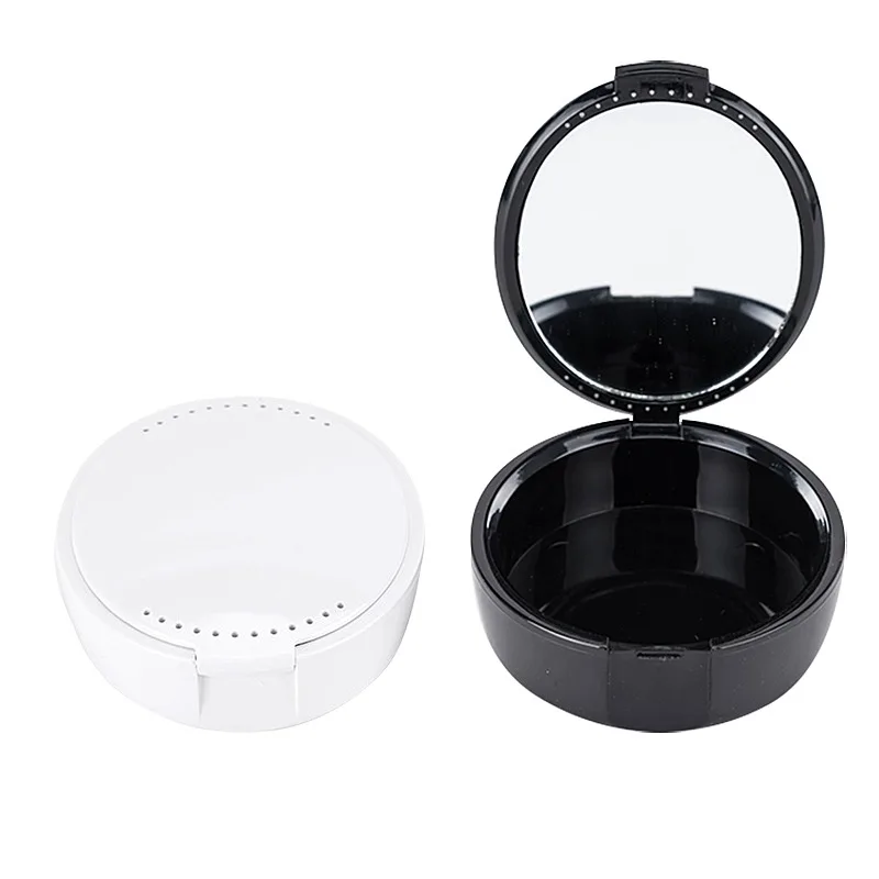 Denture Case Orthodontic Retainer Storage Box with Mirror and Ventilation Holes