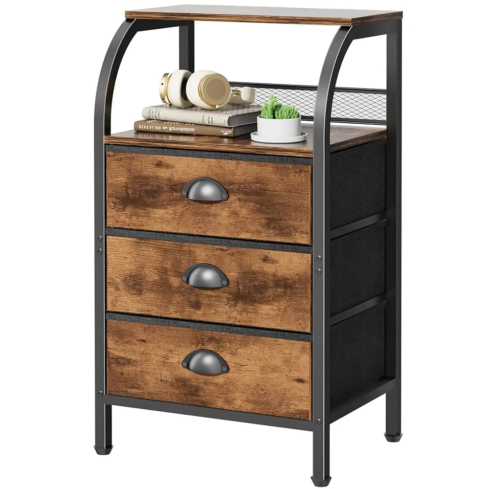 

Night Stand Bedside Table Drawer Storage Cabinet Side Table Dresser For Bedroom Nightstand With Fabric Drawers End Tables