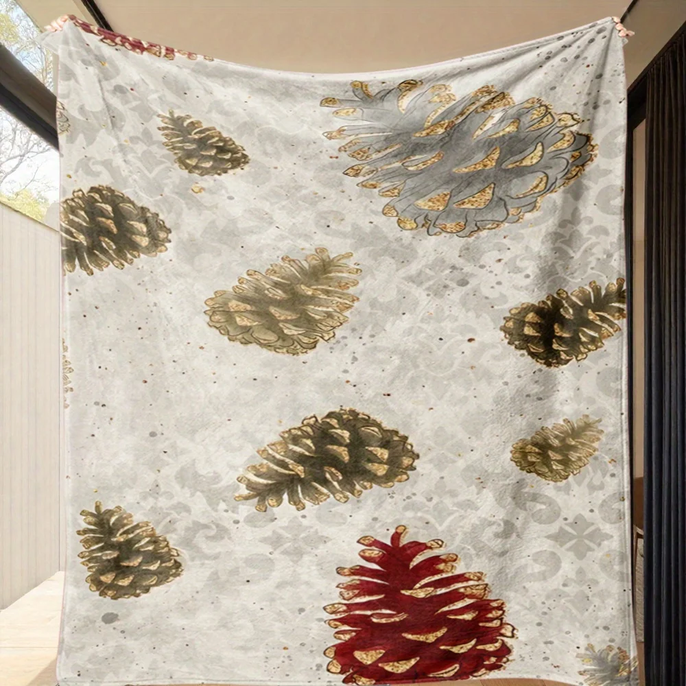 

1pc Cozy Fleece Throw Blanket with Pine Cone Pattern – Soft, Fluffy, Large Size for Home Decor, Sofa, Car, and Office Use – Vers