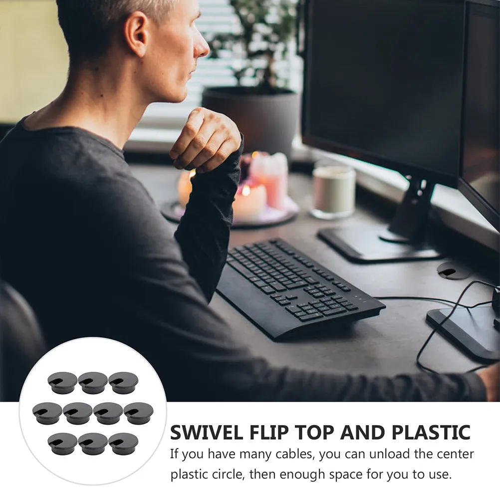 30Pcs Black Wire Hole Cover Grommet for Desk Cable Management Space Saving Tidy Cord Organizer Box Computer Desk