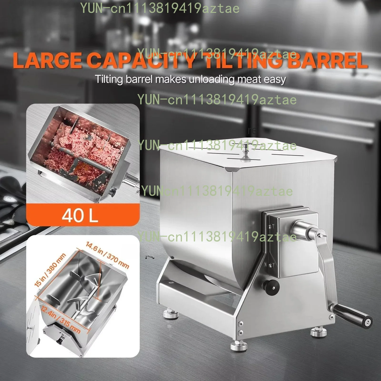 40L Stainless Steel Manual Meat Mixer Tilt Tank Meat Processing Equipment Lid Handle Gear Reducer Sausage Mixer Machine Mixer