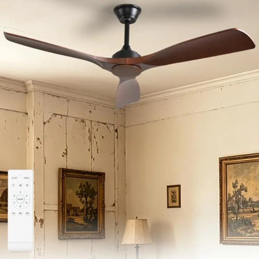

Ceiling Fan Without Light: 52 Inch Outdoor Fan for Patios - Walnut Ceiling Fan No Light Indoor - Modern 3 Blade Fan with Remote