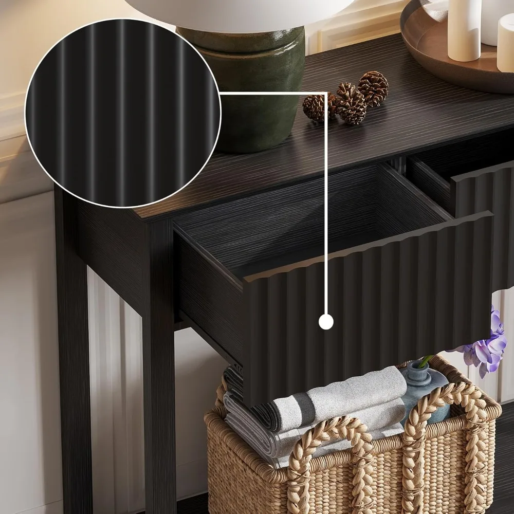 47 طاولة كونسول مخدد مع 3 أدراج، طاولة مدخل طويلة ضيقة مع مساحة تخزين ورف، طاولة أريكة من طبقتين خلف الأريكة