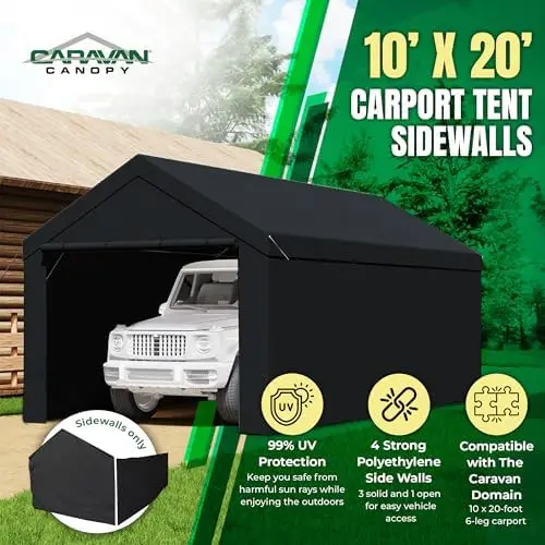 Canopy Car Tent Sidewalls for Carport, Garage & Shed, Domain, 10 x 20 Ft, Black (Roof and Canopy Not Included)