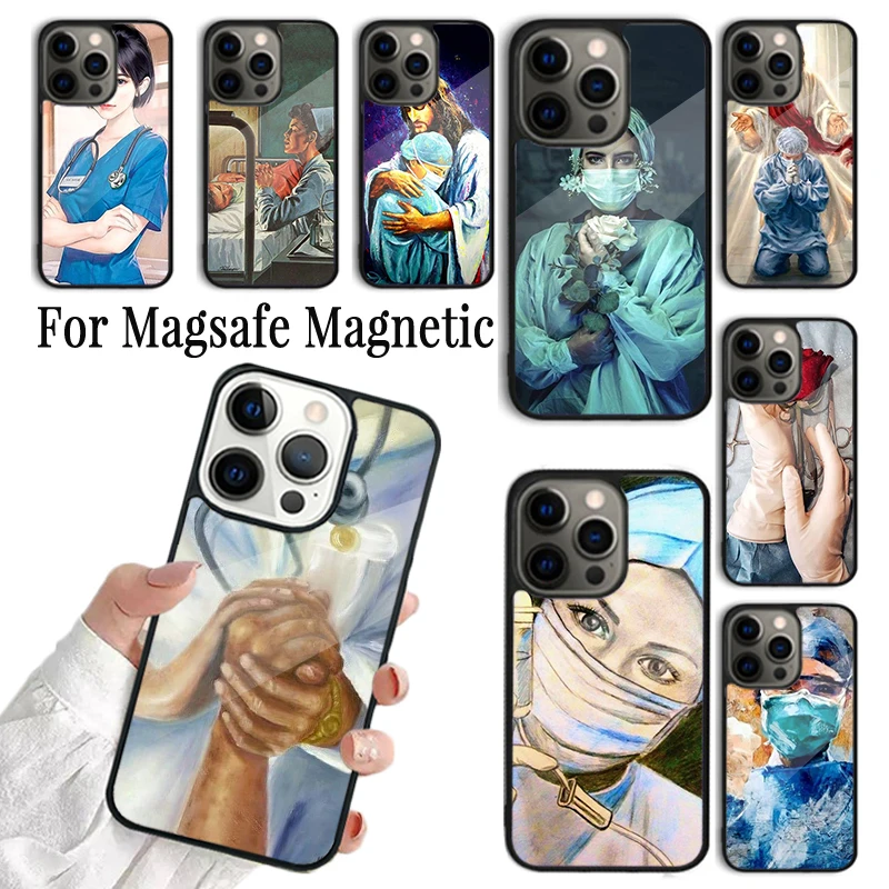 Phone Case For iPhone 16 15 14 13 12 11 Pro Max Plus Magsafe Magnetic Wireless Charging Nurse doctors medicina and Health bumper